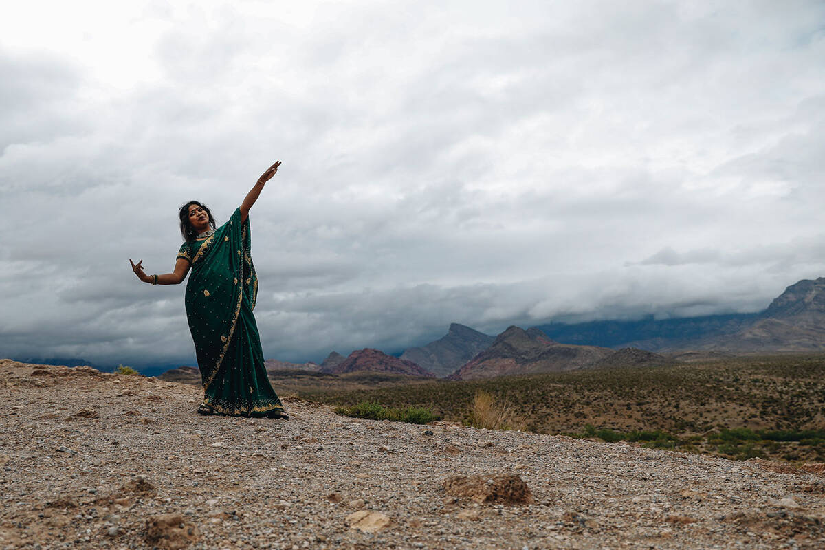 Swapna N., of Virginia Beach, Va., dances for a video at the Red Rock National Conservation Are ...