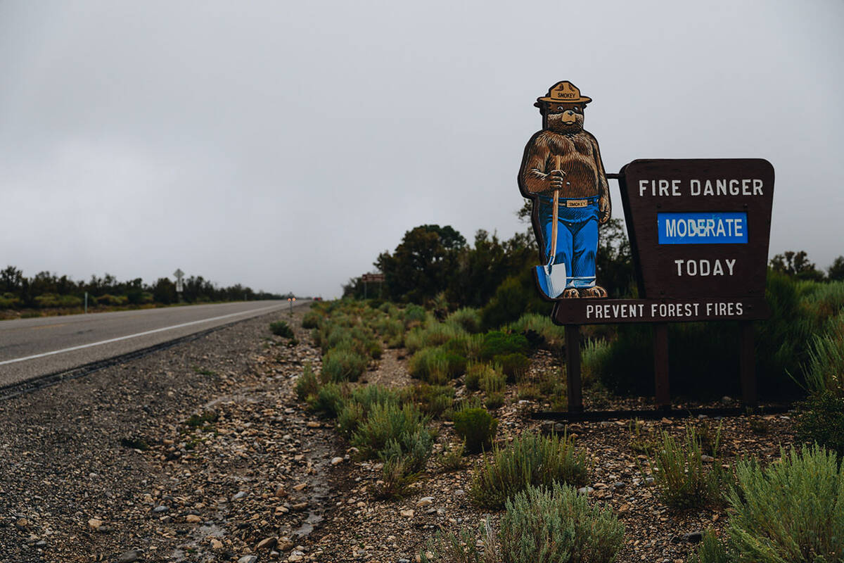 Mount Charleston is thick with fog during storms from Hurricane Hilary on Sunday, Aug. 20, 2023 ...