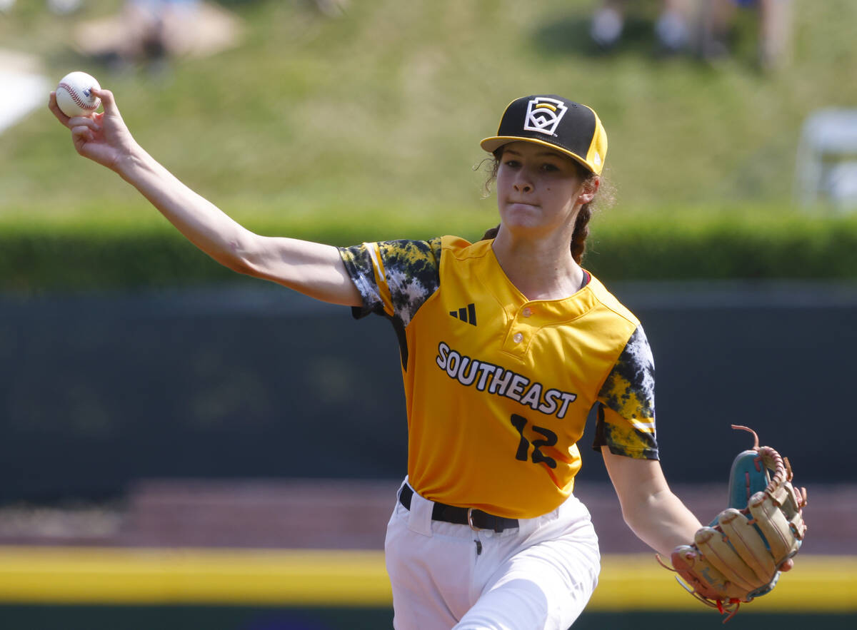 Nolensville, Tennessee, pitcher Stella Weaver delivers a pitch against Seattle, Washington, dur ...