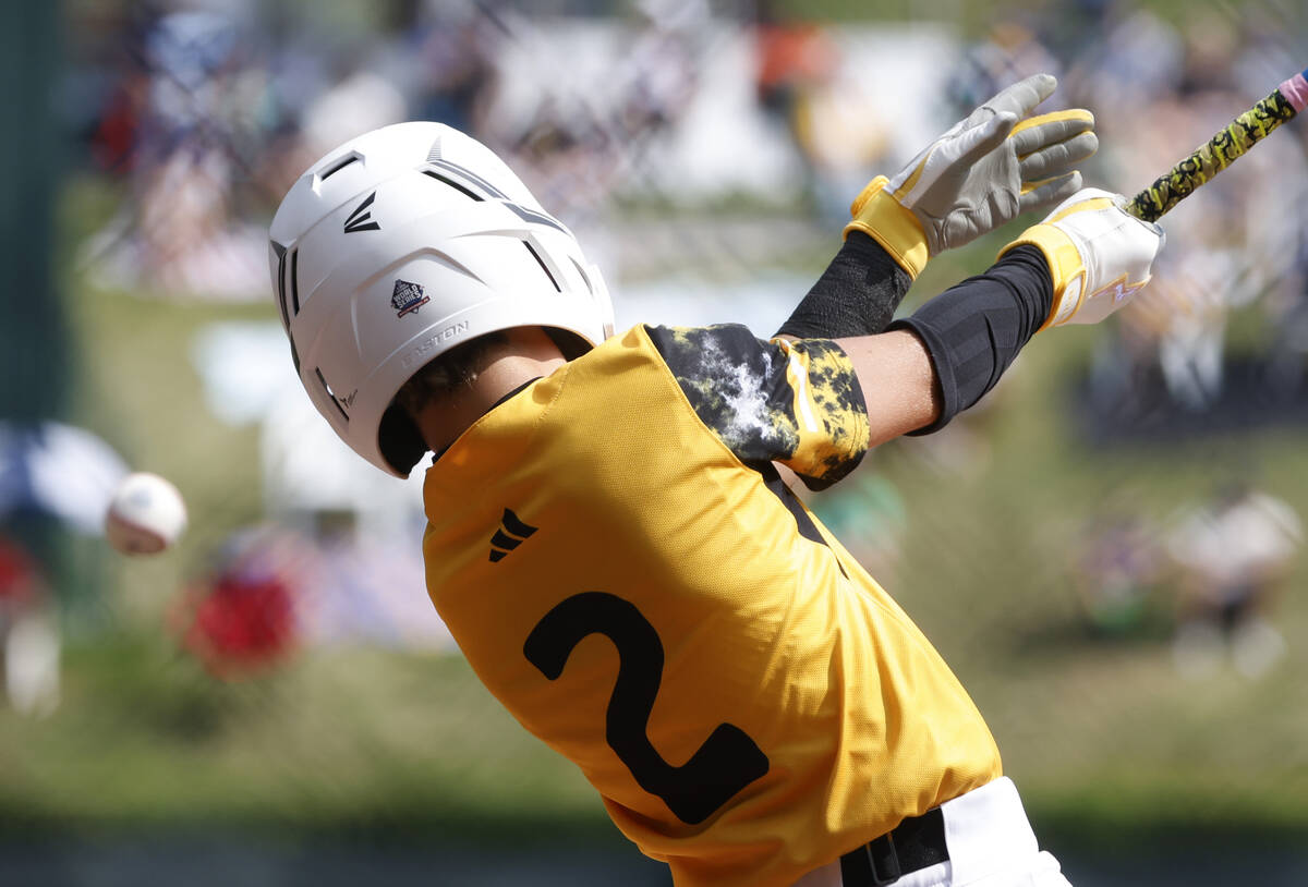 Nolensville, Tennessee, outfielder Jace Baney connects against Seattle, Washington, during the ...