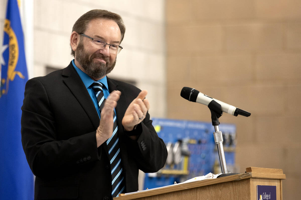 Henderson city manager Richard Derrick speaks during an opening event for the Debra March Cente ...