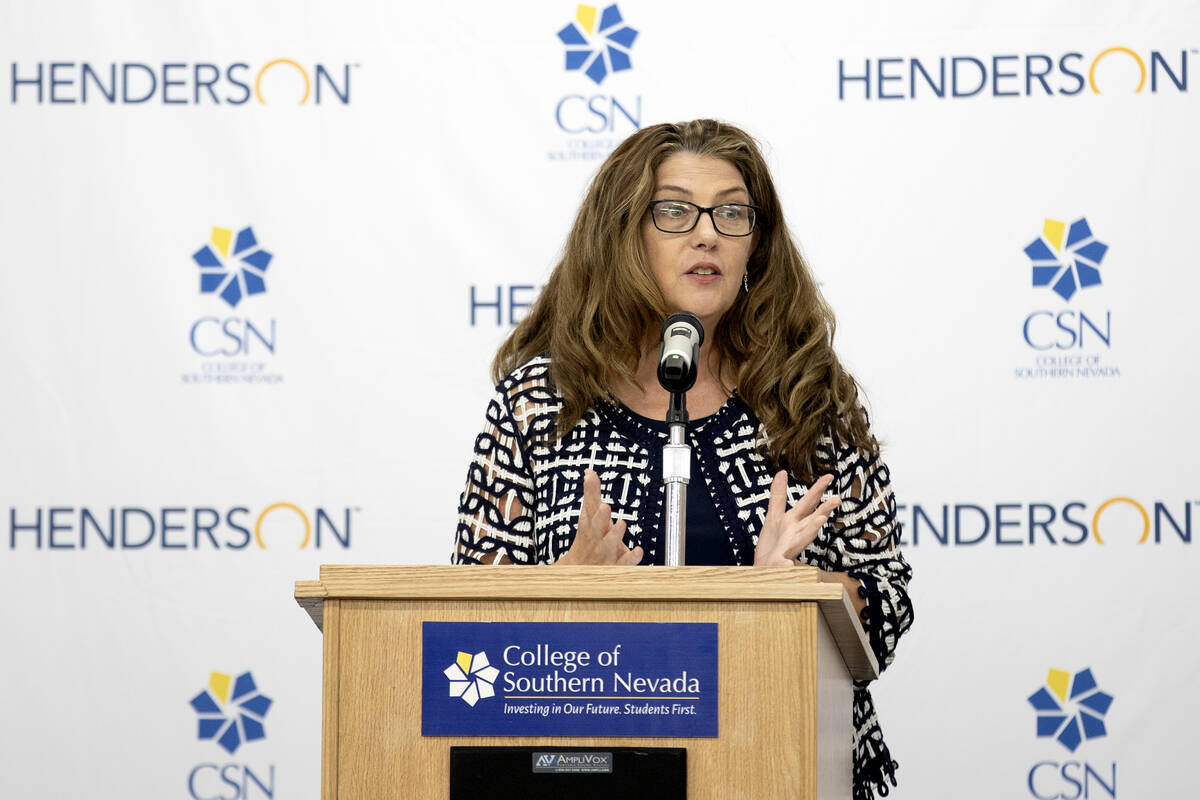 Patty Charlton, who leads the Nevada System of Higher Education, speaks during an opening event ...