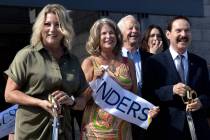 Henderson Mayor Michelle Romero, center left, former Henderson Mayor Debra March, center, and C ...