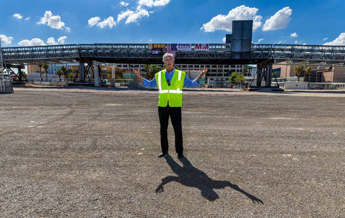 Terry Miller with Miller Project Management talksks with the media as the Las Vegas Grand Prix, ...