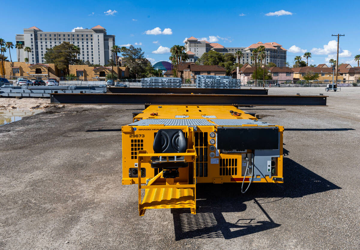 A Bragg Heavy Transport machine will help to move the spans into place as the Las Vegas Grand P ...