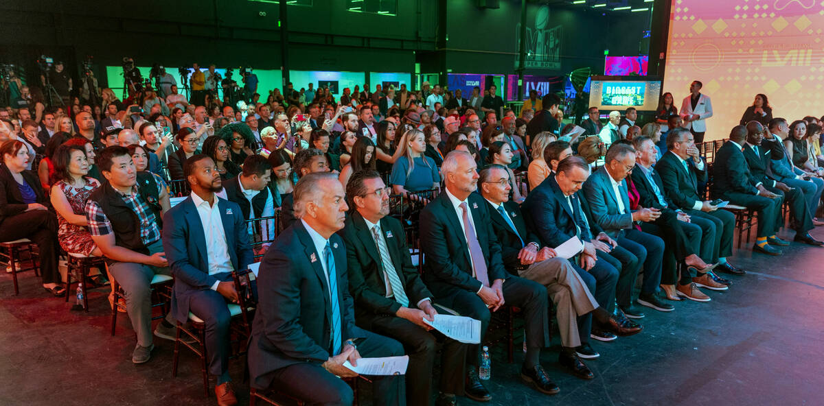 Invited dignitaries and guests listen in as the National Football League and the Las Vegas Supe ...