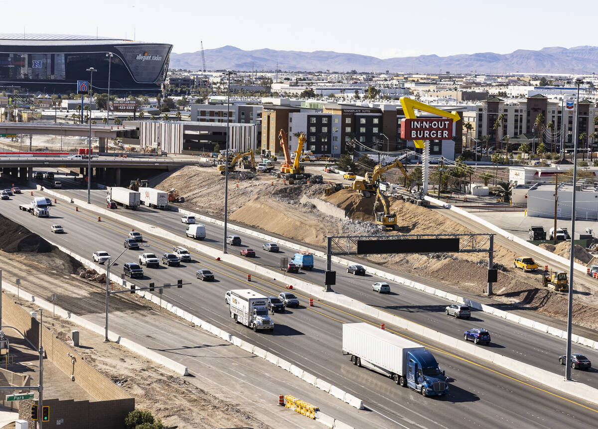 Construction is underway on Interstate 15 near Tropicana Avenue on Jan. 26, 2023, in Las Vegas. ...