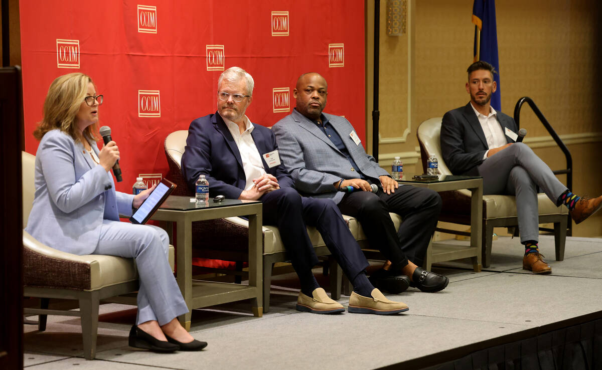 Panelists, from left, Stacy Shapiro, Tad Schrantz, Vance Farrow and Diego Trujillo speak during ...