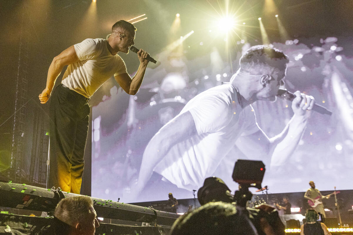 Dan Reynolds, of Imagine Dragons, performs at Allegiant Stadium, on Saturday, Sept. 10, 2022, i ...