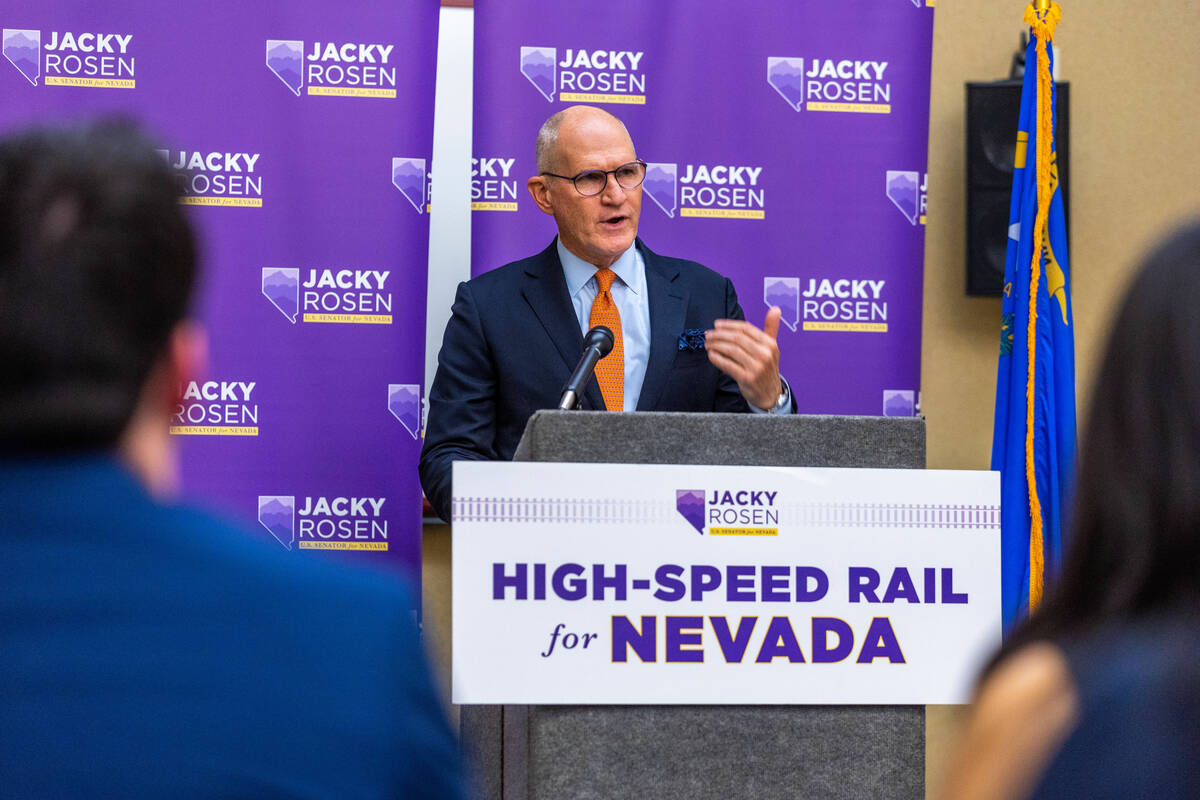 Brightline CEO Michale Reininger speaks during a press conference to call on the U.S. Departmen ...