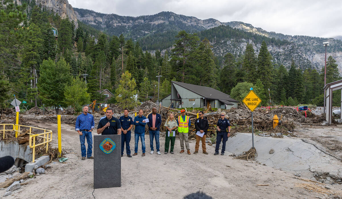 A press conference continues with area agency coordinators in Old Town as cleanup from the exte ...