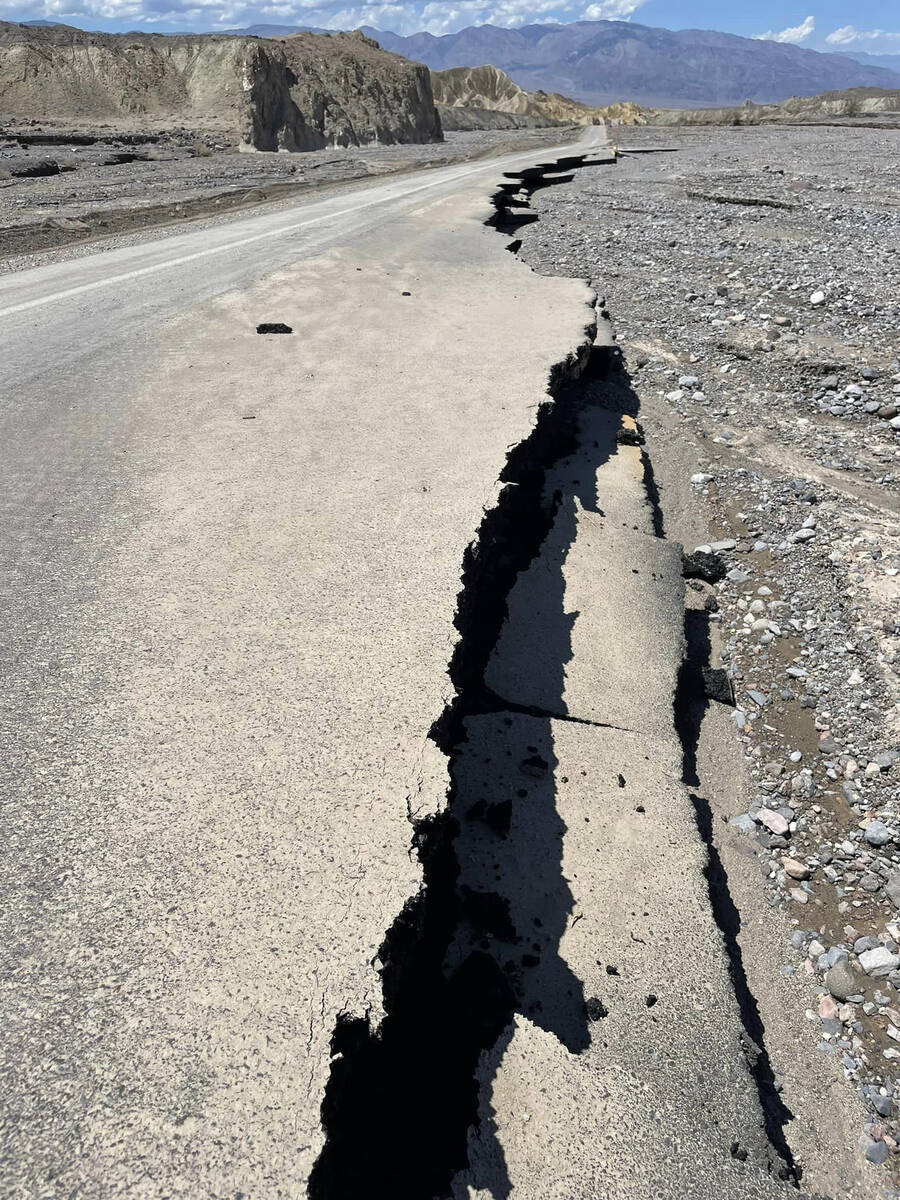 Road damage is seen at Death Valley National Park in California in August 2023. (National Park ...