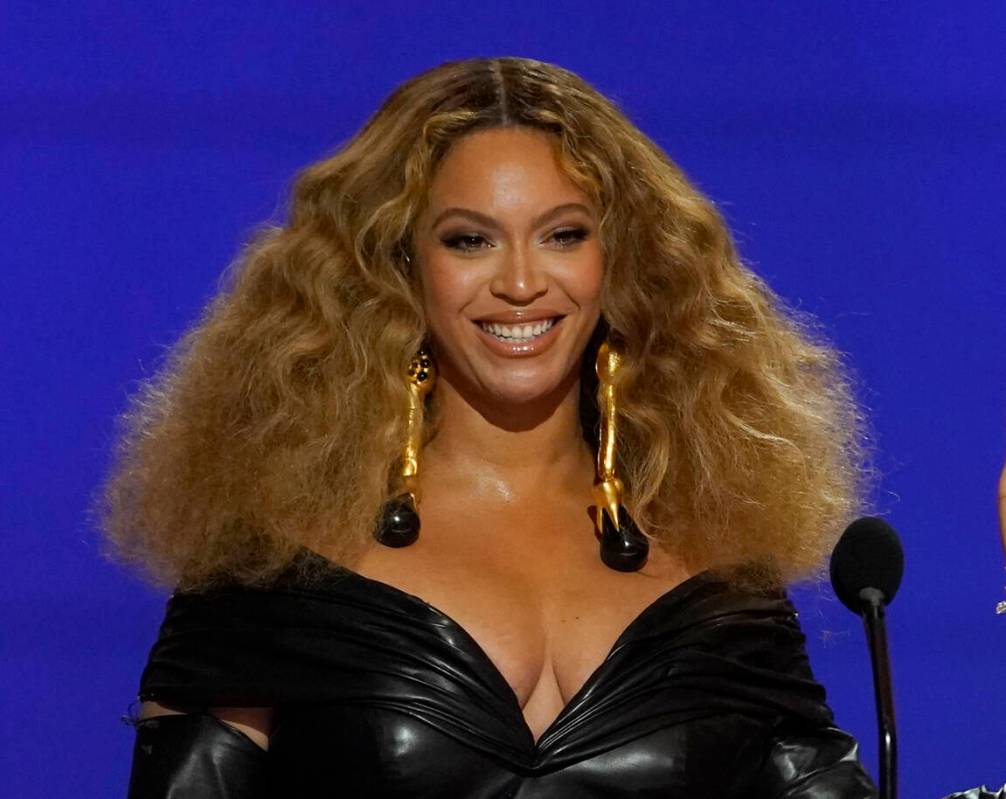 FILE - Beyoncé appears at the 63rd annual Grammy Awards in Los Angeles on March 14, 2021. (AP ...