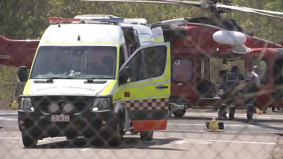 This image made from video shows a helicopter and ambulance involved in rescue mission, followi ...