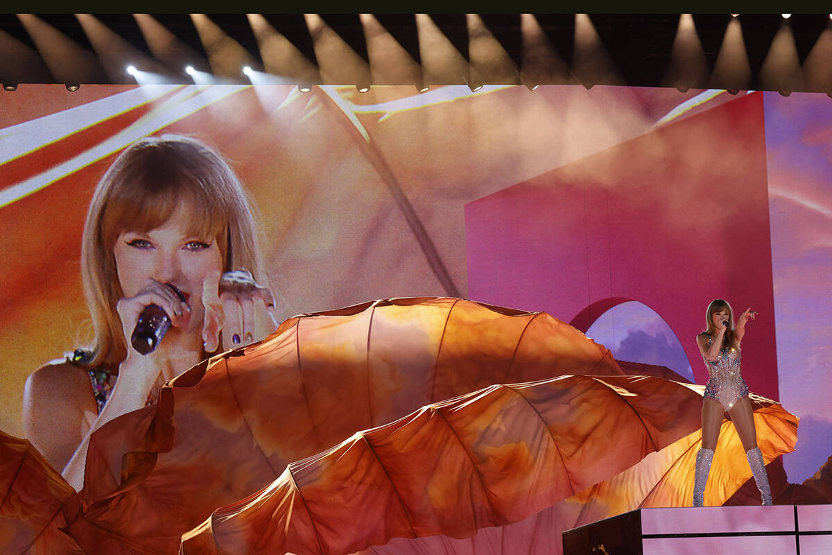 Taylor Swift performs during her Eras tour at Allegiant Stadium, Friday, March 24, 2023, in Las ...