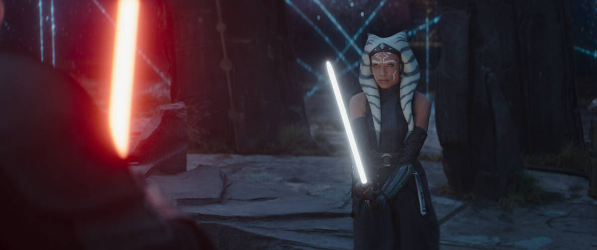 (L-R): Baylan Skoll (Ray Stevenson) and Ahsoka Tano (Rosario Dawson) in Lucasfilm's STAR WARS: ...