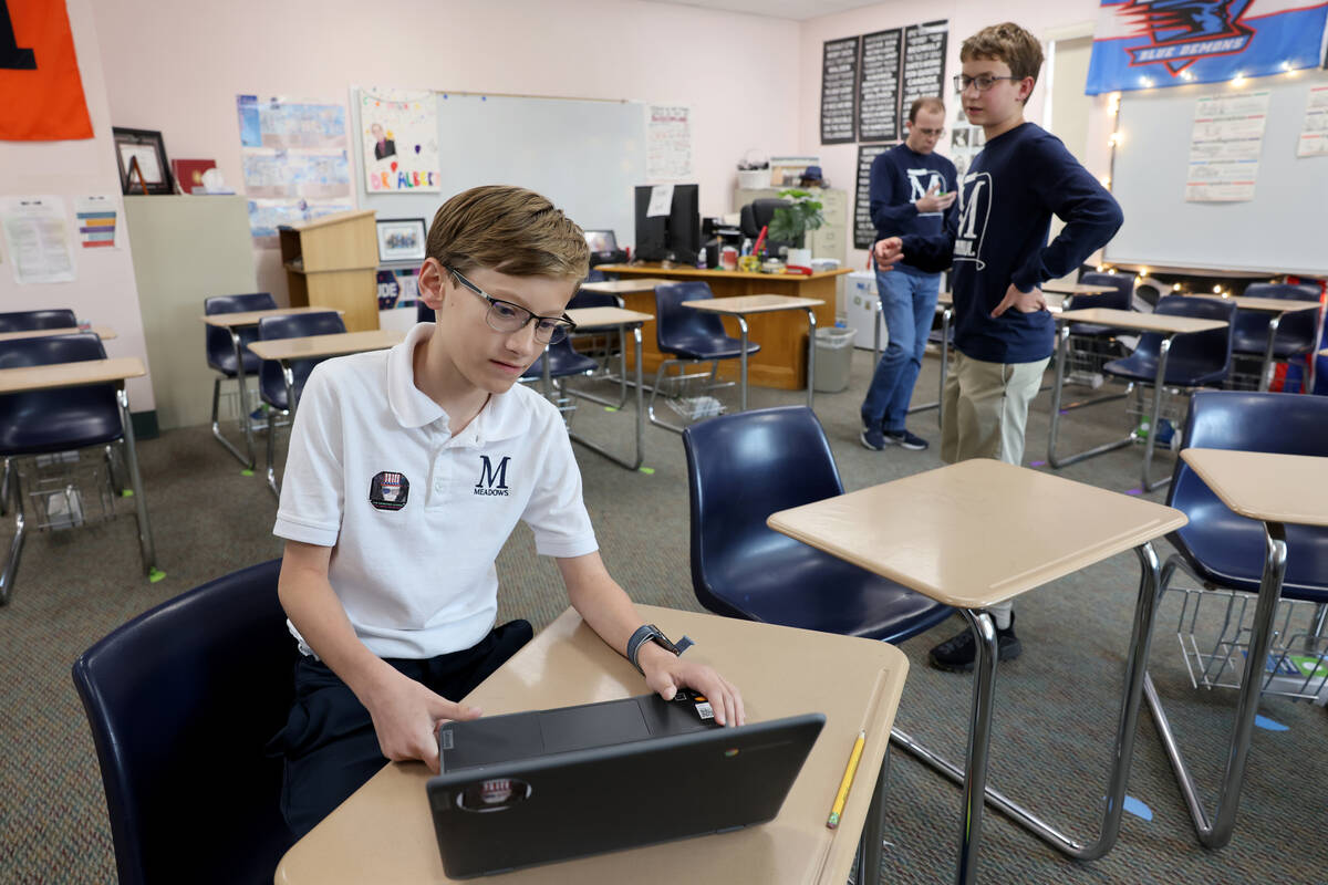 Sixth grader William Russman, left, and seventh grader Elliot Lefebvre talk to a reporter at Th ...