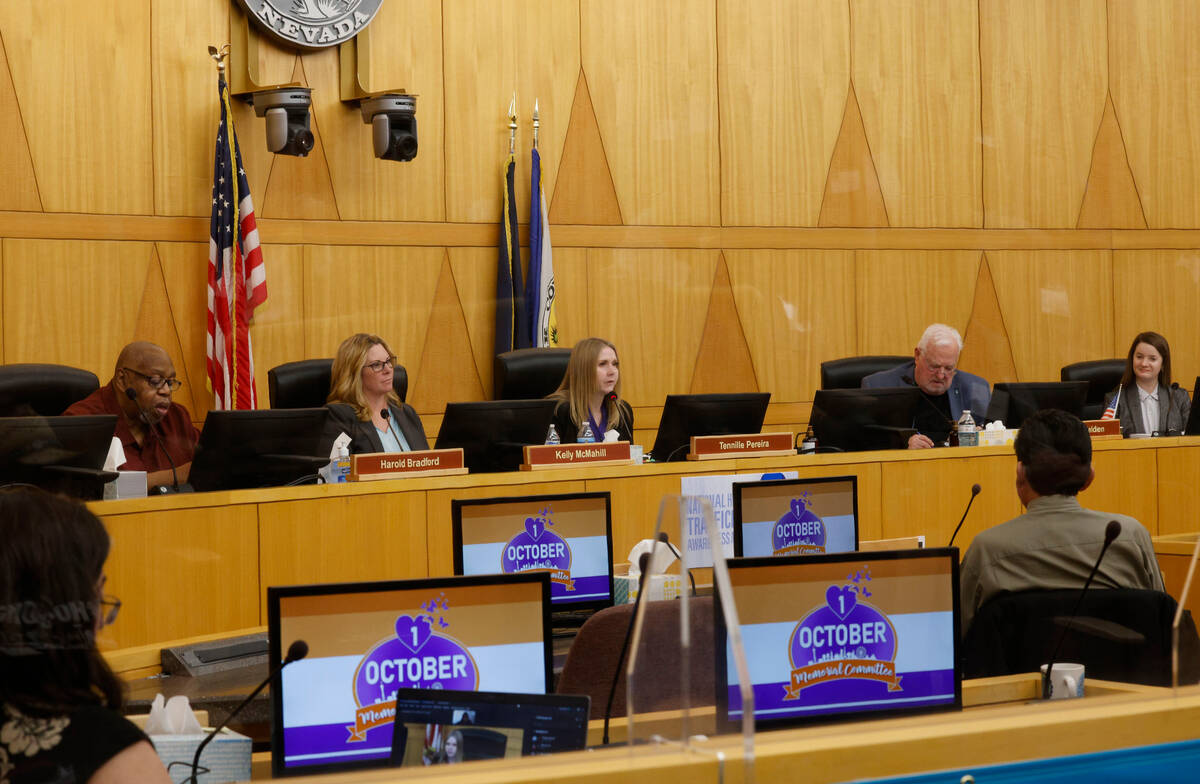 Tennille Pereira, chairwoman of the 1 October Memorial Committee, center, speaks, Wednesday, Ja ...