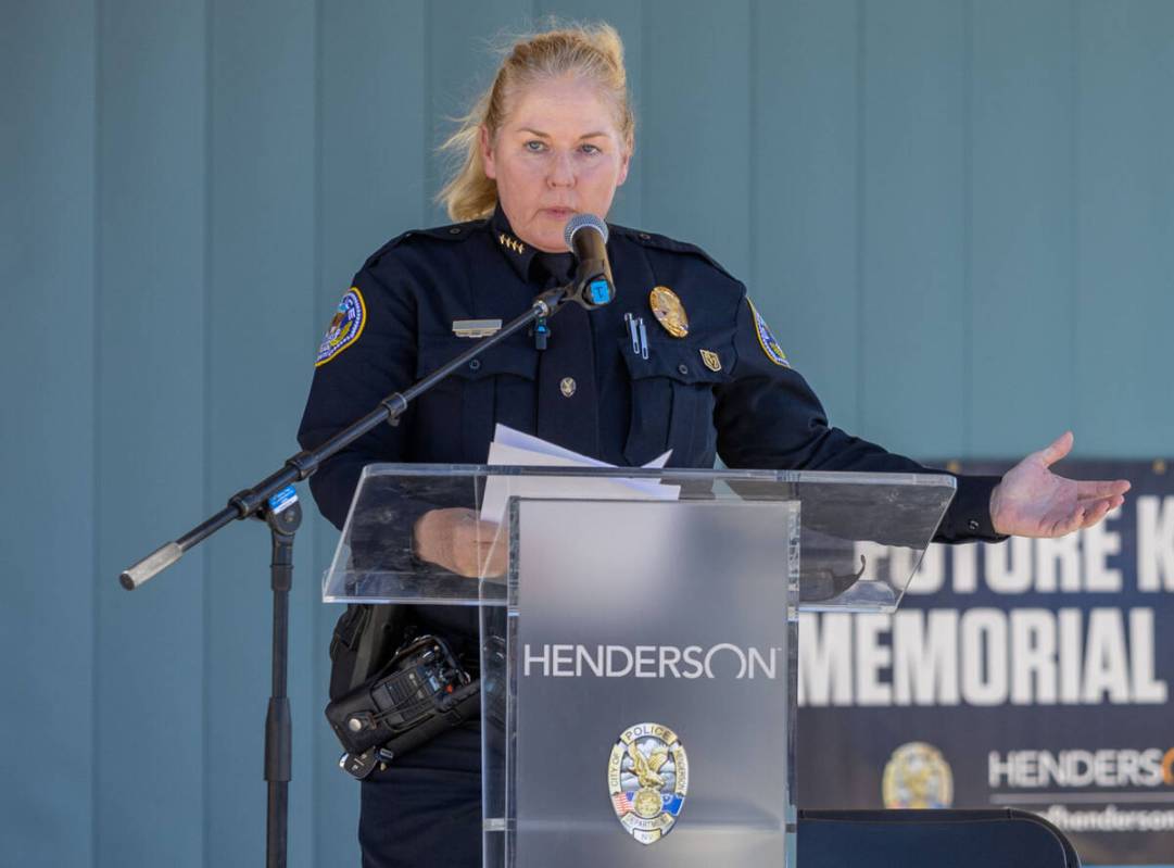 Henderson Police Chief Hollie Chadwick speaks during the grand opening ceremonies and open hous ...