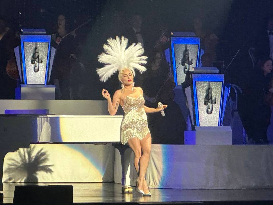 Lady Gaga is shown at the return of "Jazz + Piano" at Dolby Live at Park MGM on Thursday, Aug. ...