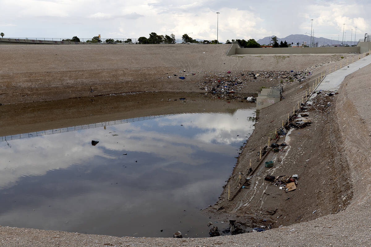 A drainage area on the Bonanza Trail near Westcliff Drive and South Lorenzi Street near U.S. 95 ...