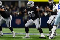 Las Vegas Raiders center Hroniss Grasu (65) is seen during the first half of an NFL football ga ...