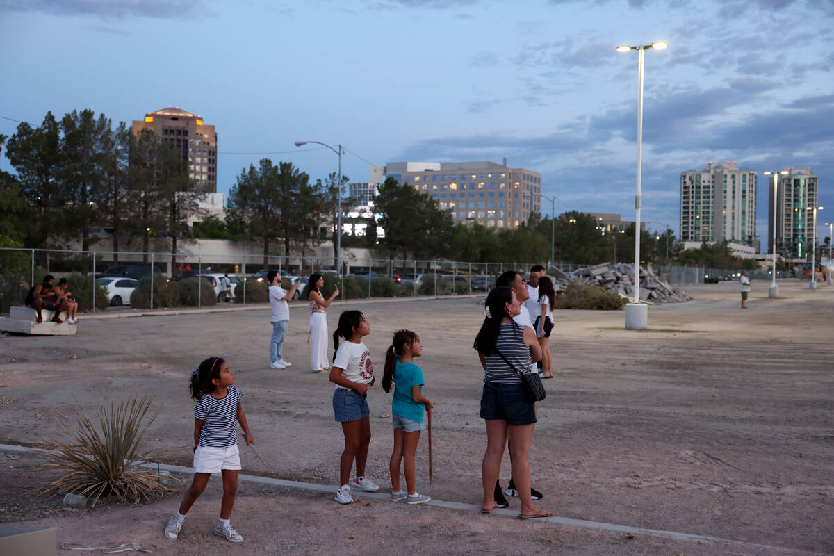 The Sphere lights up people on Sands Avenue near the Strip in Las Vegas Wednesday, Aug. 16, 202 ...