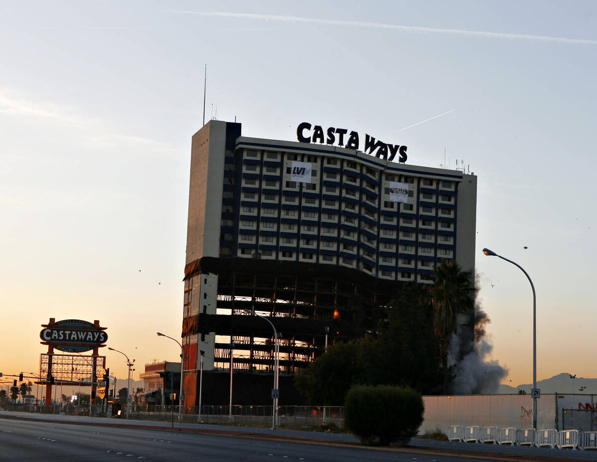 The Castaways hotel and casino is imploded Jan. 11, 2006. (Review-Journal files)