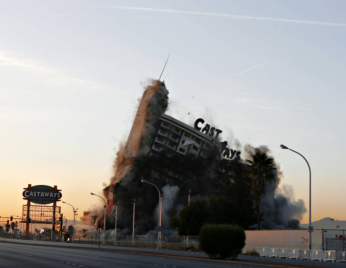 The Castaways hotel and casino is imploded Jan. 11, 2006. (Review-Journal files)