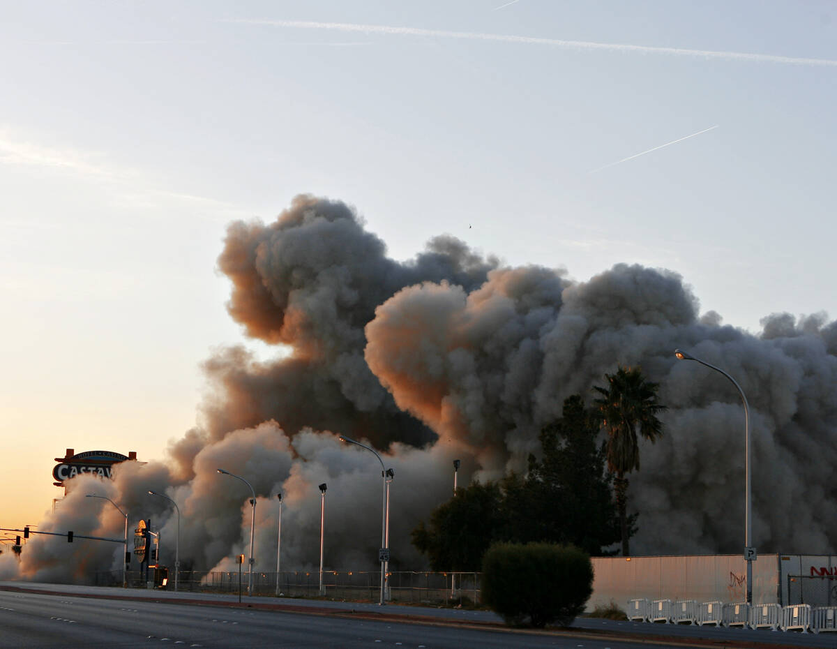 The Castaways hotel and casino is imploded Jan. 11, 2006. (Review-Journal files) The Castawa ...