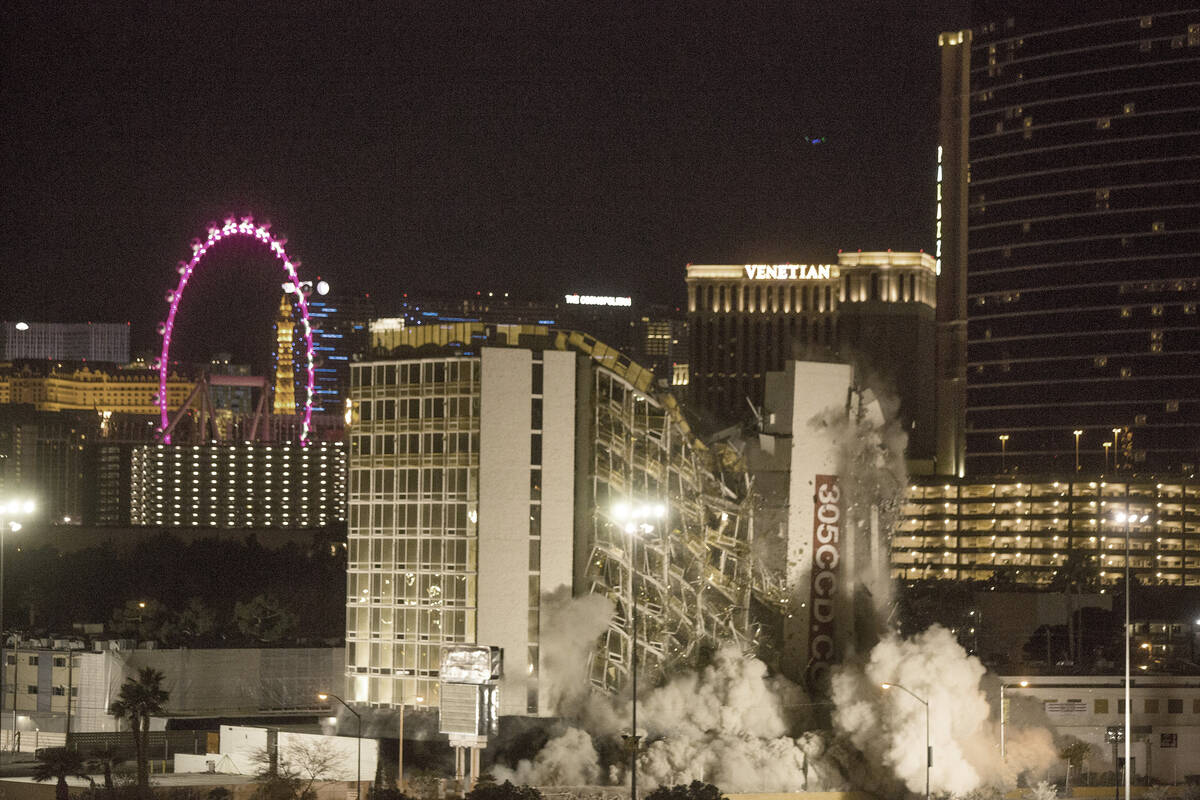 The Clarion is imploded early on Feb. 10, 2015. (Review-Journal files)