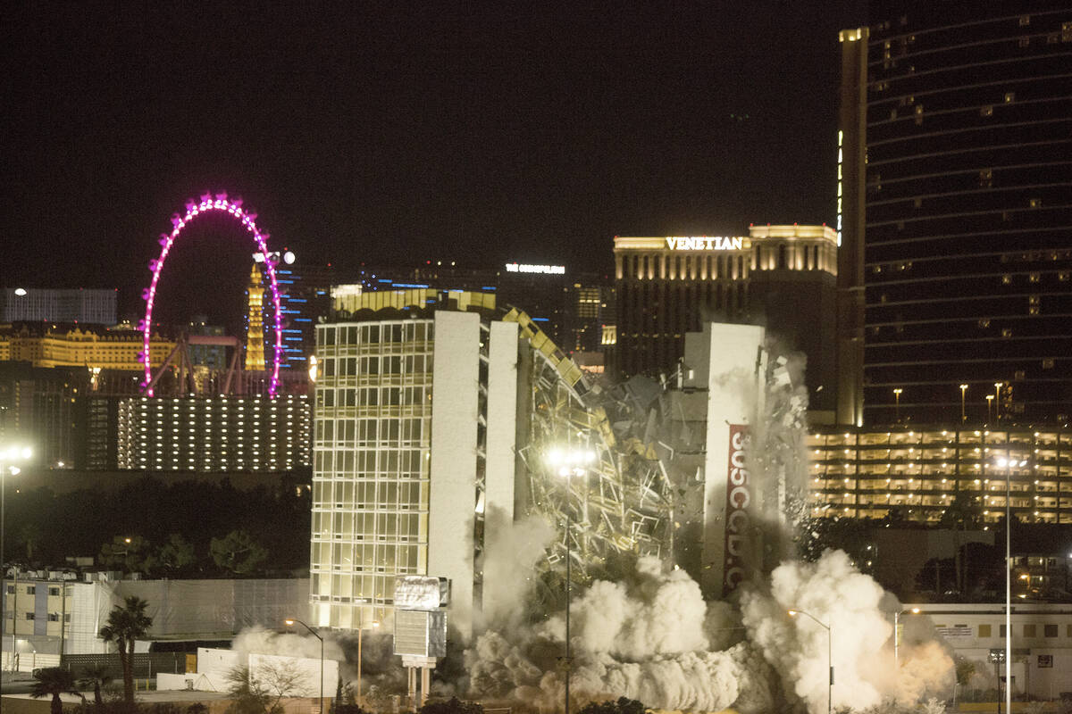 The Clarion is imploded early on Feb. 10, 2015. (Review-Journal files)