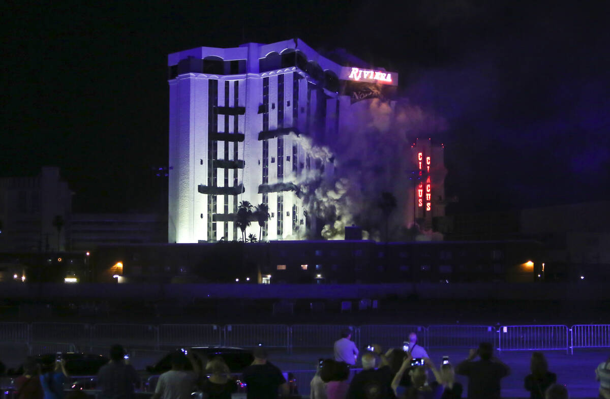 The Monaco Tower at the Riviera is imploded June 14, 2016. (Review-Journal files)