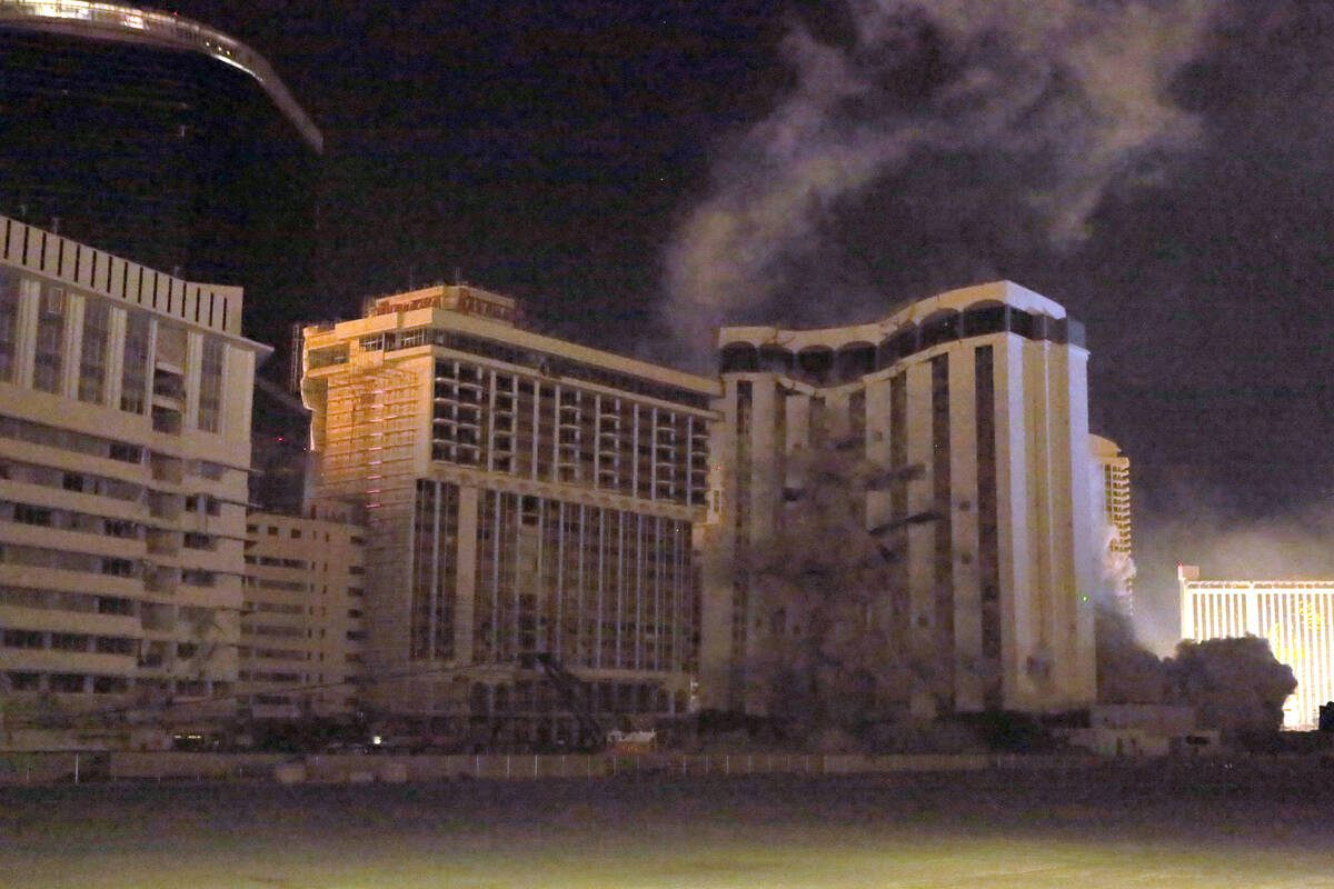 The Monaco Tower at the Riviera is imploded June 14, 2016. (Review-Journal files)