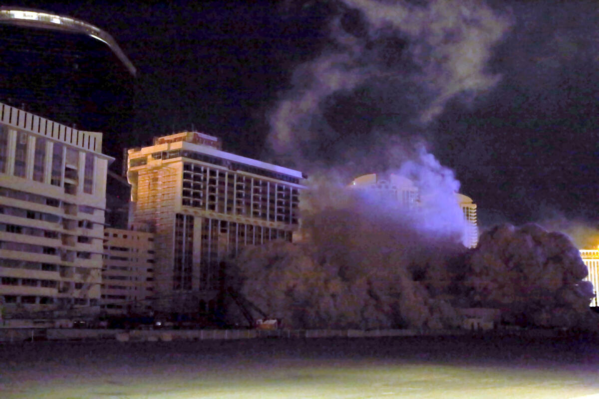 The Monaco Tower at the Riviera is imploded June 14, 2016. (Review-Journal files)