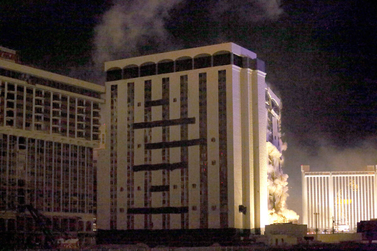 The Monaco Tower at the Riviera is imploded June 14, 2016. (Review-Journal files)