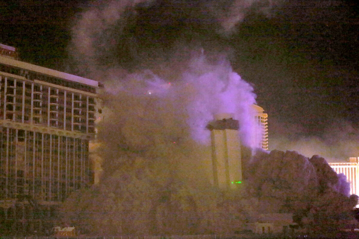 The Monaco Tower at the Riviera is imploded June 14, 2016. (Review-Journal files)