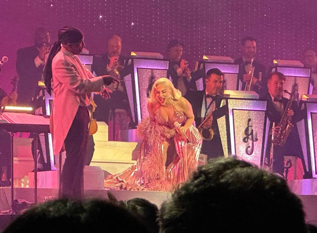 Lady Gaga and conductor Michael Bearden are shown during "Jazz + Piano" at Dolby Live at Park M ...