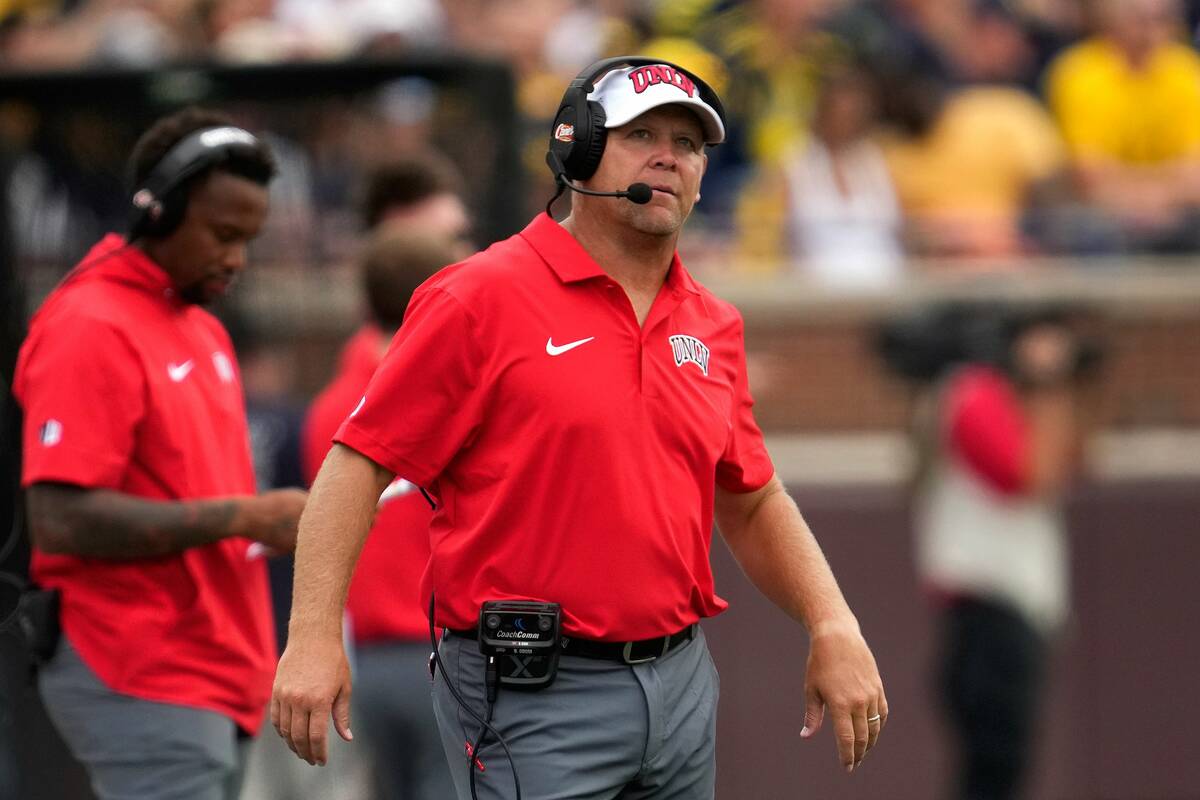 UNLV head coach Barry Odom watches against Michigan in the second half of an NCAA college footb ...