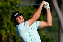 Taylor Montgomery plays his shot from the 11th tee during the second round of the Sony Open gol ...