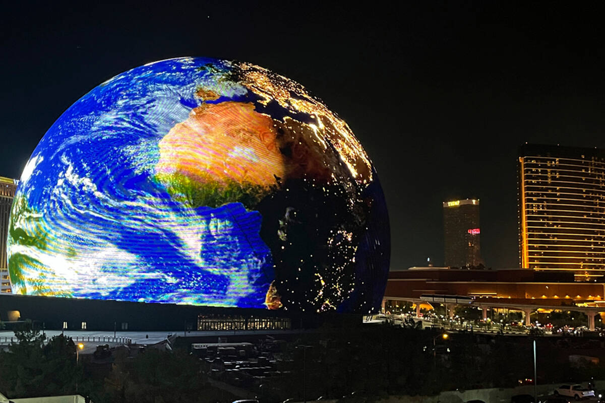 The Sphere illuminates the Las Vegas skyline with a display to celebrate Independence Day as th ...