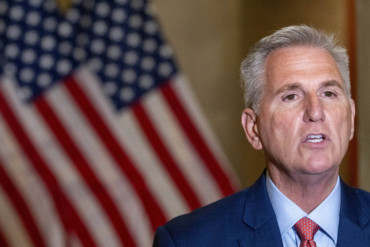 Speaker of the House Kevin McCarthy, R-Calif., speaks at the Capitol in Washington, Tuesday, Se ...