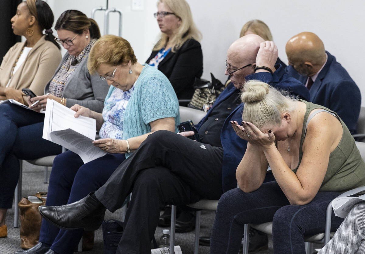 Nicolette Matthews reacts during the Nevada State Board of Medical Examiners' meeting where Dr. ...