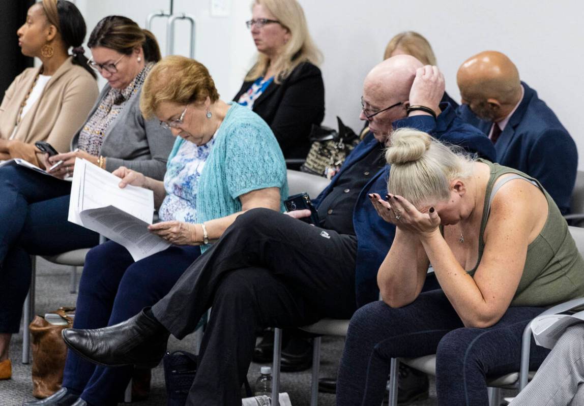 Nicolette Matthews reacts during the Nevada State Board of Medical Examiners' meeting where Dr. ...