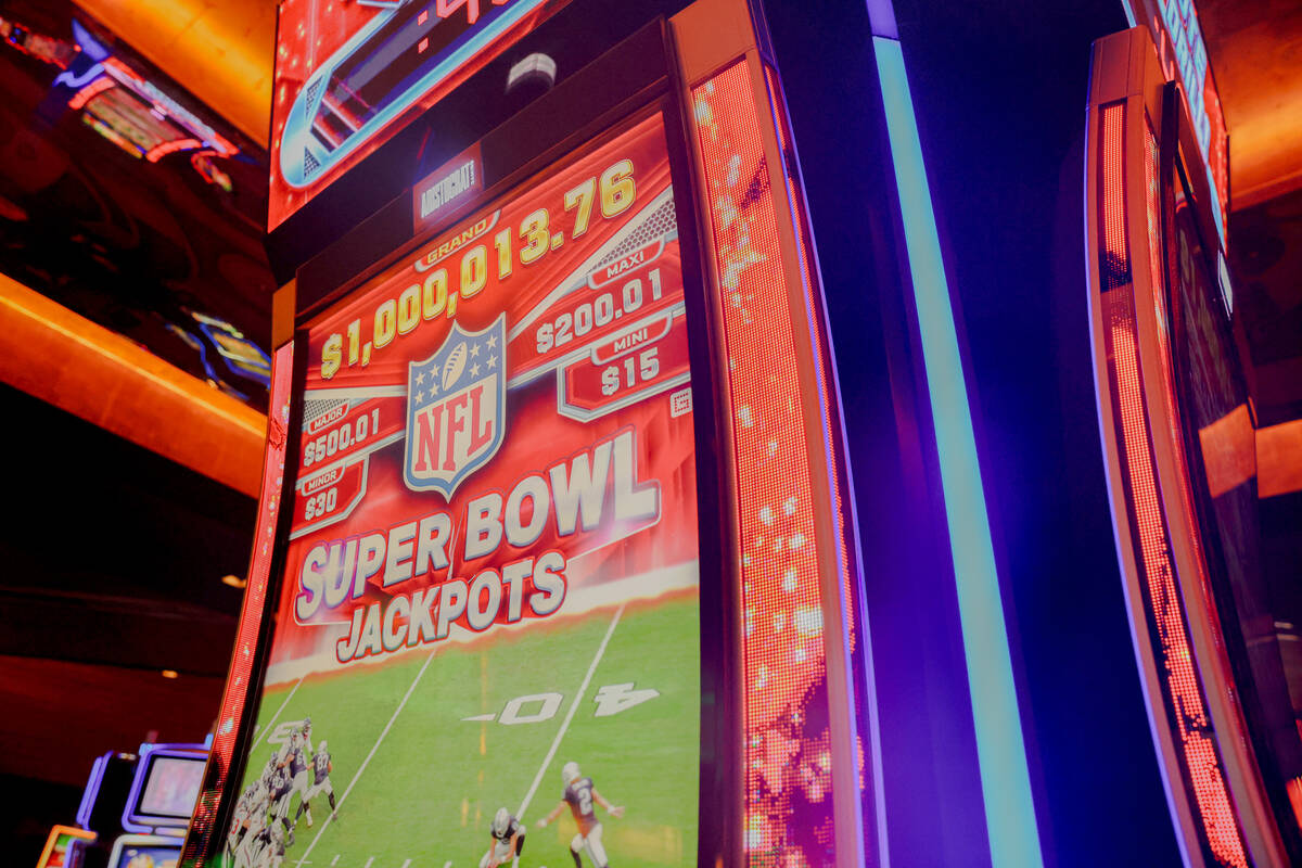 The first Vegas NFL slot machine at the M Resort in Las Vegas, Monday, Sept. 18, 2023. (Rachel ...