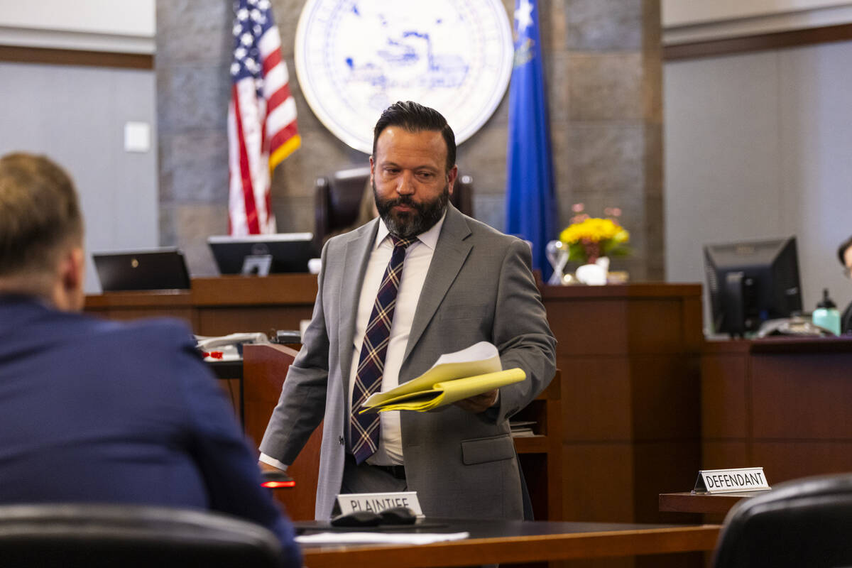 Clark County School District attorney Ethan Thomas during a court hearing at the Regional Justi ...