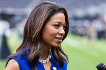 Raiders team president Sandra Douglass Morgan listens to reporter's questions during an intervi ...