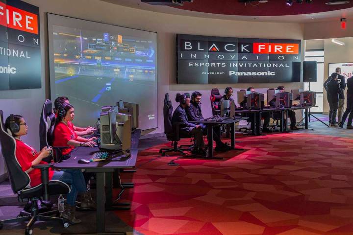 UNLV gaming participants compete in an exhibition match at the esports arena in the new Harry R ...