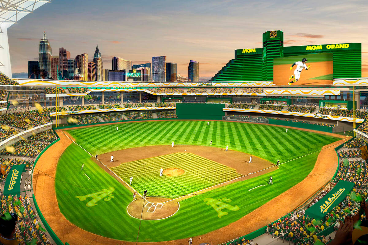 In this rendering released by the Oakland Athletics, Friday, May 26, 2023, is a view of their p ...