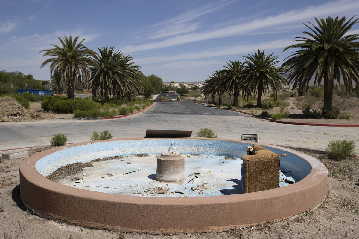 The entrance at Silverstone Golf Club features empty fountains on Tuesday, June 23, 2020 in Las ...